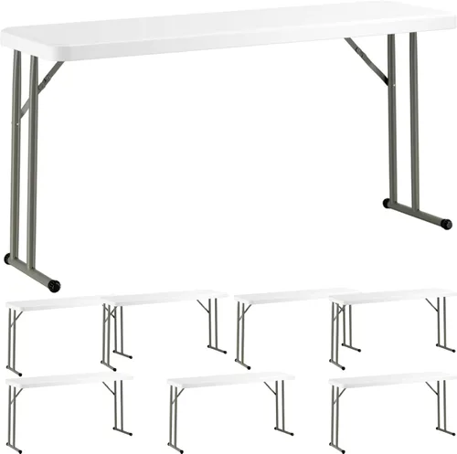 Miniatura 14 de Mesa plegable de 18 x 60 pulgadas, mesa de entrenamiento y eventos de plástico blanco granito, delgada, estrecha, larga, mesas de entrenamiento