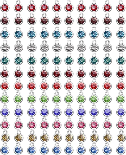 Miniatura 9 de BetterJonny 120 piezas de dijes de piedra natal de cristal, 12 colores de dijes redondos de cristal con anillos hechos a mano, dijes de joyería