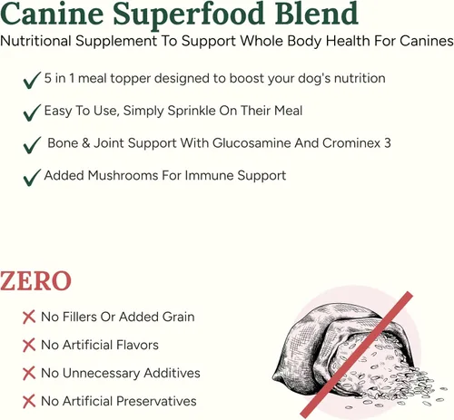 Miniatura 4 de 360 Pet Nutrition Canine Superfood Boost – All Life Stage - Suplemento para comida para perros, apoya la salud articular, digestiva e inmunológica