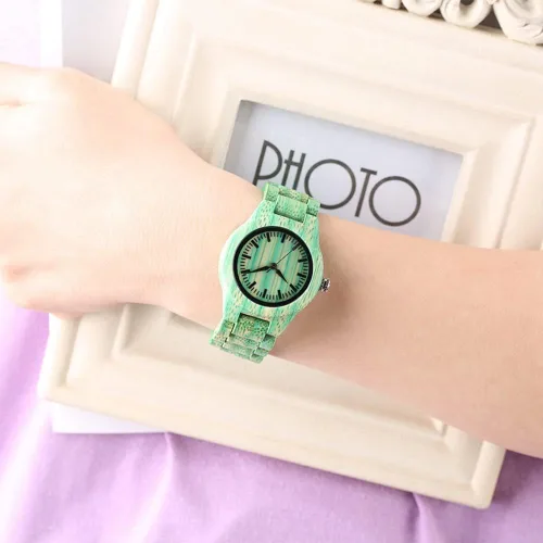 Miniatura 6 de Tiong Reloj de madera para mujer con correa de madera, diseño clásico analógico, colorido, de bambú, relojes para mujeres, parejas