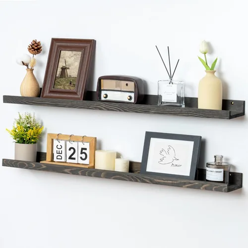 Miniatura 47 de FLYJOE Estante de repisa de fotos para pared, 24 pulgadas de madera de fresno maciza, estantes para libros de guardería, estantes flotantes