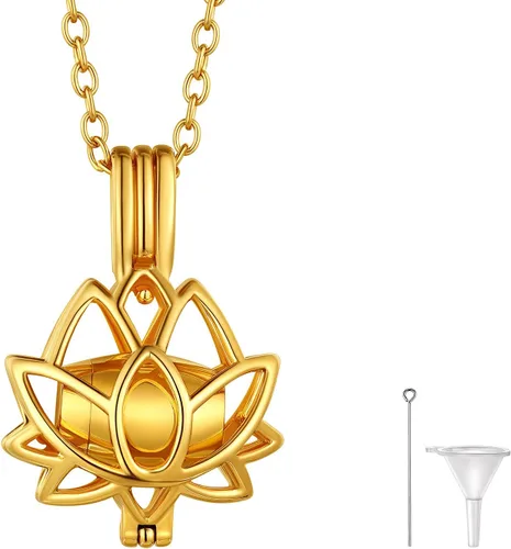 Miniatura 16 de FindChic Collares personalizados con urna para cenizas, barra vertical, gato, luna, reloj de arena, garra de perro, acero inoxidable, chapado en oro
