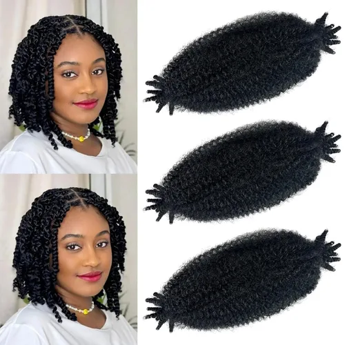 Miniatura 14 de Trenzas de pelo rizado anudadas a crochet estilo afro Marley, 12 pulgadas, pelo pre-separado y trenzado en resorte, trenzas de pelo afro rizado y 4#