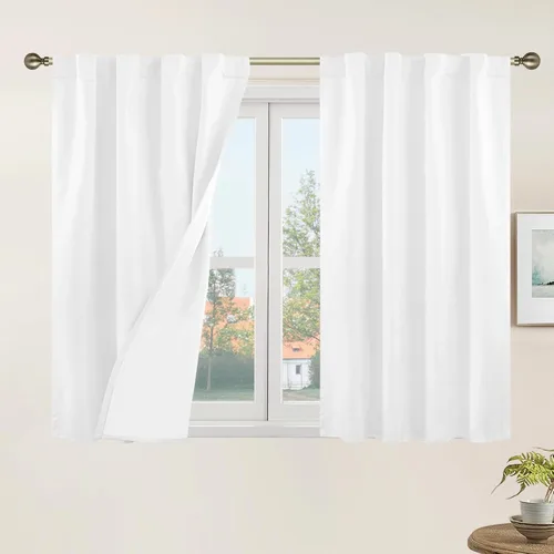 Miniatura 56 de LAMIT Cortinas de lino natural 100 % opacas para ventana, para dormitorio, 45 pulgadas, cortinas térmicas con textura de lino estilo granja