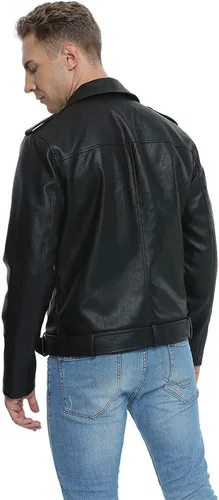 Miniatura 6 de Fahsyee Leather Jackets for Men, Faux Bomber Jacket Men Motorcycle Lapel Asymmetric Zip-Up Blet Slim Fit Biker Coat