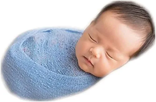 Miniatura 11 de Newborn Photography Props Wrap Stretch Long Ripple Blanket Yarn Baby Photo Props Boy Girl Cloth Fabric Layer Azul Oscuro