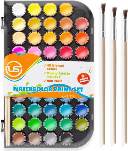 Miniatura 7 de Juego de 2 pinturas de acuarela, 12 colores vivos, incluye paleta de mezcla de acuarela y 2 pinceles, perfecto para artistas, pintores