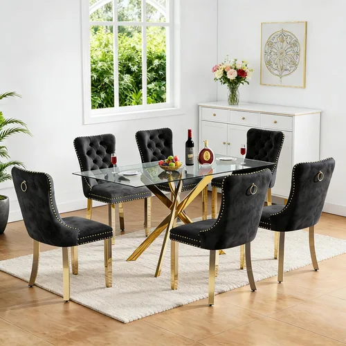 Miniatura 60 de Juego de 4 mesas de comedor de cristal para 4, juego de 4 mesas y sillas de cocina modernas, juego de mesa de comedor de cocina de 5 piezas con mesa