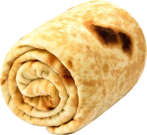 Miniatura 5 de Vessia Manta de tortilla de burritos (amarillo, 60 pulgadas), manta gigante realista divertida de comida para adultos y niños, 300 GSM, doble cara