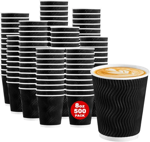 Miniatura 12 de Lamosi Tazas de café desechables 8 oz Paquete de 100, Tazas de café de papel 8 oz para bebidas calientes o frías, Taza de pared ondulada aislada