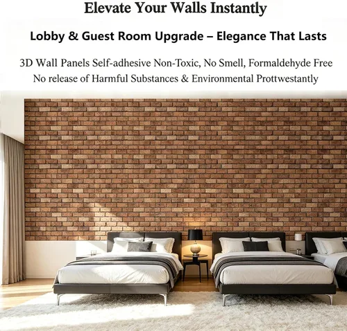 Miniatura 5 de Paneles de pared 3D para despegar y pegar, paquete de 10 paneles de PVC texturizados de ladrillo, azulejos de pared autoadhesivos impermeables