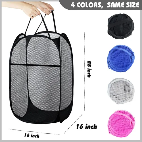 Miniatura 2 de Cesto de Ropa Plegable Pop Up, Cesta de Ropa de Malla Plegable Extra Grande, 28" x 16" x 16" (Negro)