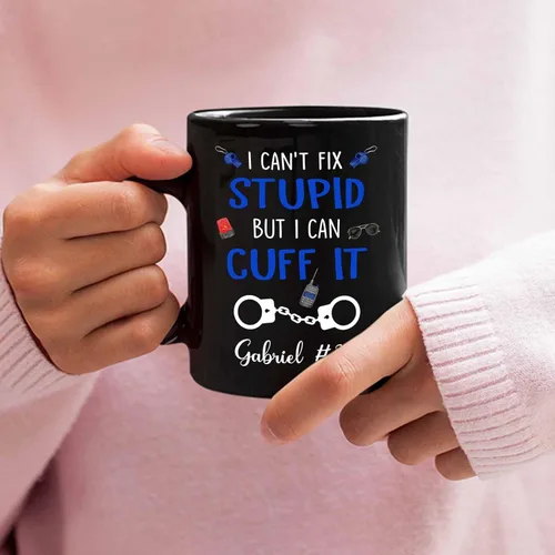 Miniatura 5 de Taza de café personalizada de oficial de policía, regalos para hombres, mujeres, empleados jefes, con texto en inglés "I Fix Stupid But I can