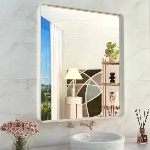 Miniatura 63 de WEER - Espejo de baño dorado, espejo de 40x32 pulgadas con marco de metal dorado cepillado, espejo de tocador de baño de oro para pared