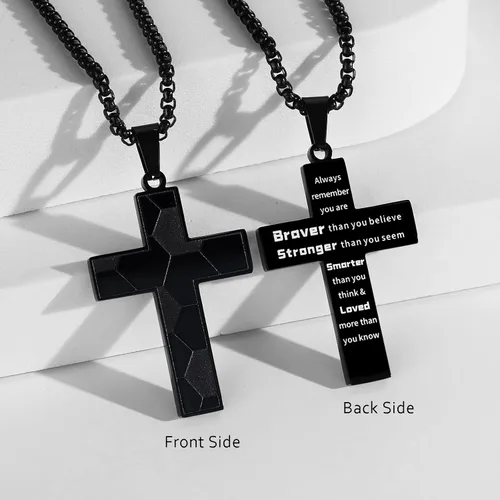 Miniatura 2 de Collar de cruz de fútbol para niños, colgante de cruz de versículo bíblico inspirador, cadena de acero inoxidable de 22 + 2 pulgadas, joyería