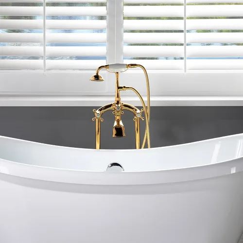 WOODBRIDGE F0019PG - Grifo de bañera con doble manija para montaje en el suelo, dorado Oro