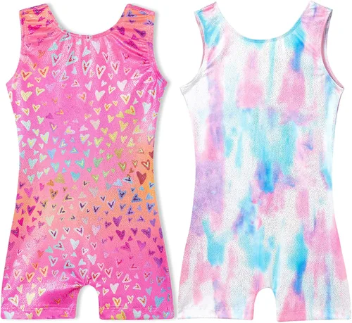 Domusgo Leotardos de gimnasia para niñas, 1t 2t, brillante, Nenon, amor, corazón, ciclista con pantalones cortos, lindo Pro Scrawl Dancewear para