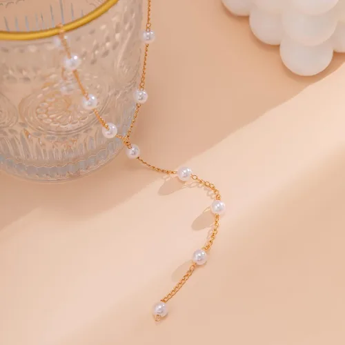 Miniatura 2 de Delicado collar de perlas para mujer, collar de oro y perlas, collar largo bohemio de perlas sintéticas para playa, joyería de perlas para mujer