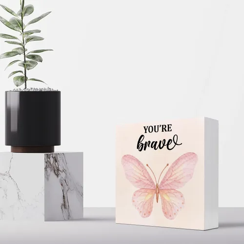 Miniatura 4 de Regalo inspirador, letrero de madera con texto en inglés "You're Brave Girl Positive Affirmations", decoración de escritorio motivacional con diseño