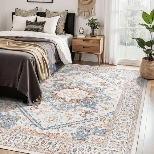 Miniatura 172 de Syalife 4x6 Alfombra Lavable para Área, Ultra Suave Antideslizante, Pila Baja, Alfombra Vintage Resistente a Manchas para Sala de Estar, Alfombra