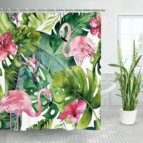 Miniatura 13 de LIVILAN Juego de cortinas de ducha con hojas de plantas tropicales, diseño botánico de selva con 12 ganchos para decoración de baño, 72 x 72 pulgadas