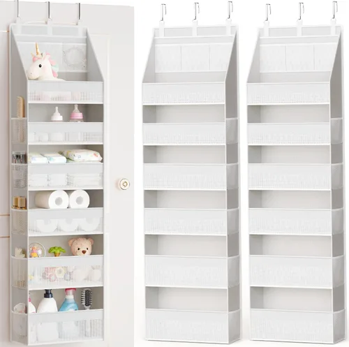 Miniatura 12 de Criusia Organizador sobre la puerta, almacenamiento colgante para armario de 6 estantes con 13 bolsillos de malla, capacidad de 25kg detrás