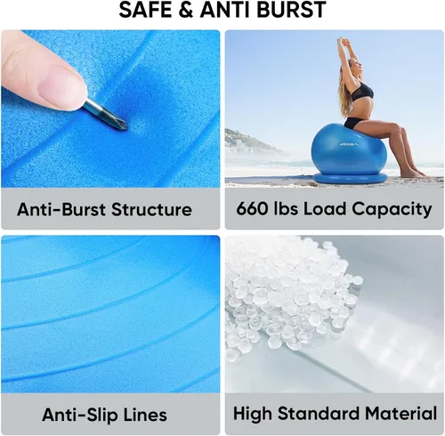 Miniatura 2 de APEXUP Silla de pelota de yoga, silla de pelota de ejercicio con base para oficina, pelota de estabilidad antideslizante, asiento de pelota