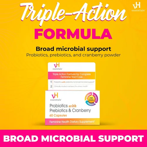 Miniatura 4 de vH essentials Probióticos con prebióticos y arándanos suplemento de salud femenina – 60 cápsulas y lavado femenino diario – Sin fragancia