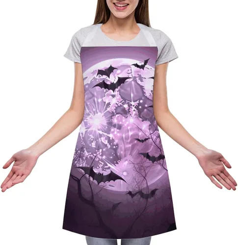 Miniatura 3 de MUSM Purple Moon Apron，Classic Vintage Funny with Pockets Aprons,Adjustable Bib Waterdrop Resistant for Kitchen Cooking Restaurant BBQ Painting
