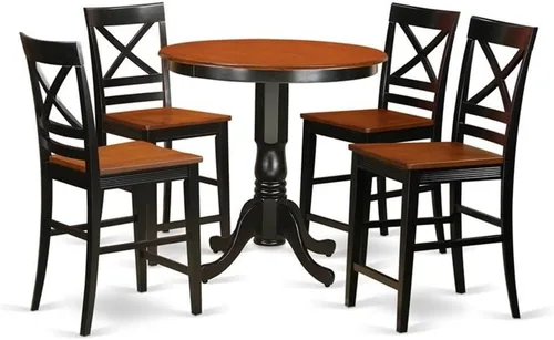 Miniatura 8 de East West Furniture JAQU3-BLK-W - Juego de mesa de comedor de 3 piezas de altura para mostrador de cocina contiene una mesa redonda de madera