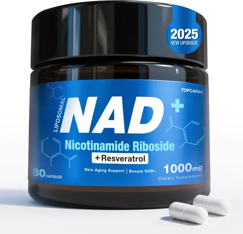 Suplemento NAD+ - NAD nicotinamida ribósido resveratrol, suplemento liposomal NAD+ 1000mg para mujeres y hombres - Envejecimiento saludable, energía