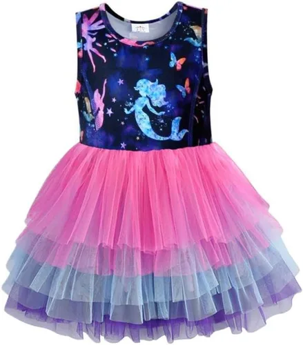 VIKITA Toddler Girls Dresses Summer Sleeveless Polyester Tutu Dresses for Girls 3-12 Years