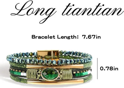 Miniatura 5 de Long tiantian Leather Wrap Bracelets Crystal Bead Bracelet Boho Cuff Stone Charm Bracelets with Clasp Multi-Layer Leather Cuff Bangle Jewelry Gifts