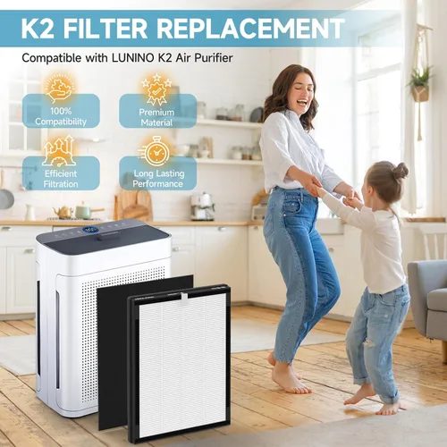 Miniatura 2 de Paquete de 2 filtros de repuesto K2 compatibles con el purificador de aire LUNINO K2, filtros de doble cara para el hogar y habitación grande