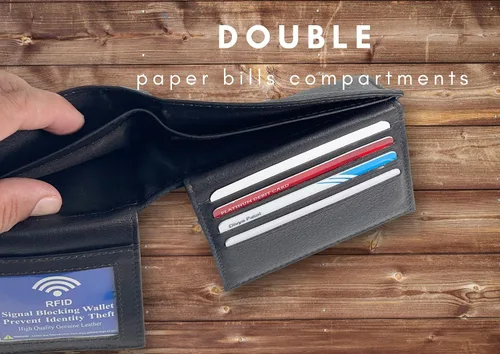 Miniatura 6 de Bullz RFID bloqueo de señal de protección contra robo de cuero grande grueso de seguridad para hombre cartera, Negro