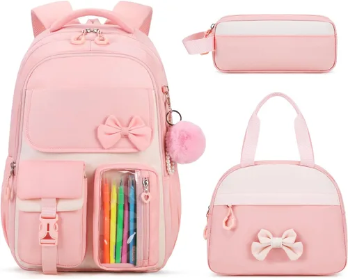 Miniatura 11 de Mochila para niñas, mochila escolar para niñas, bonita mochila con lazo para niñas, niños y adolescentes, para estudiantes de escuela primaria