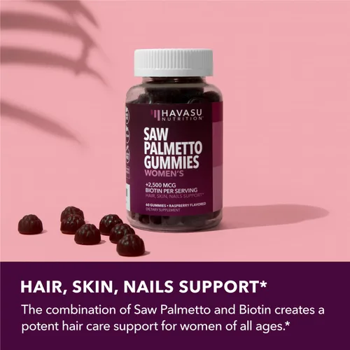 Miniatura 6 de Saw Palmetto para mujeres con 2500 mcg de biotina - Bloqueador de DHT y cabello, piel, gomitas de salud de uñas - 60 unidades - Soporta cerraduras