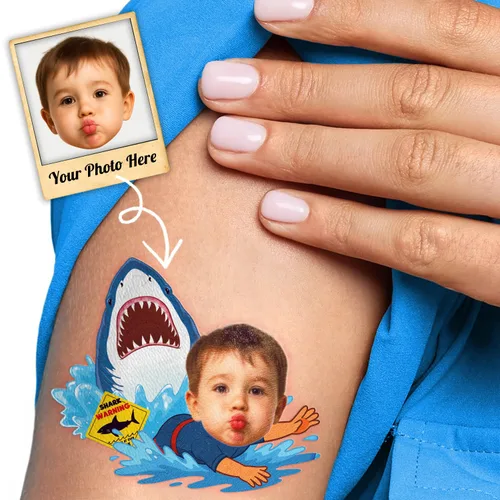 Tatuajes temporales de tiburón personalizados para niños, tatuajes de fotos faciales precortados personalizados, divertidos recuerdos de fiesta de