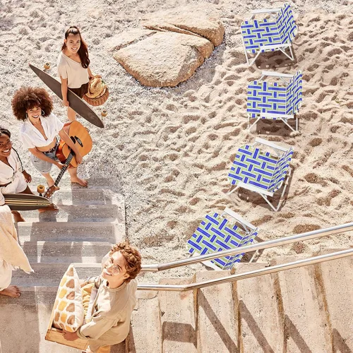 Miniatura 8 de Giantex Juego de 2 sillas de playa para adultos, silla de camping con estructura de acero, sillas plegables ligeras para directores para exteriores