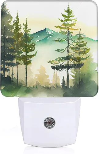 Luz nocturna de bosque brumoso, luz nocturna enchufable, luces nocturnas con sensor de atardecer a amanecer para escaleras, pasillo, cocina,