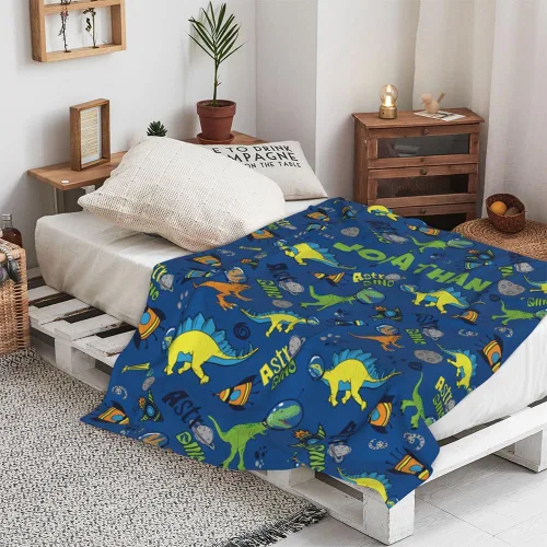 Miniatura 3 de Mantas personalizadas de dinosaurio para niños, bebés, niños pequeños, manta de forro polar suave y cálida con nombre, regalos de cumpleaños