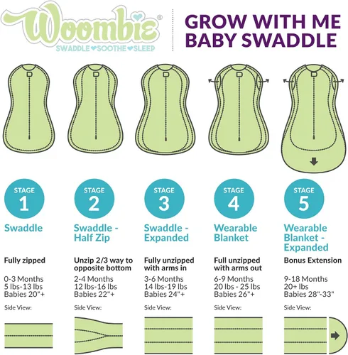 Miniatura 3 de Woombie Grow with Me Manta Envolvente para Bebé, Manta Envolvente Convertible para 0-9 Meses, Se Expande a Manta Vestible hasta 18 Meses, Pájaros