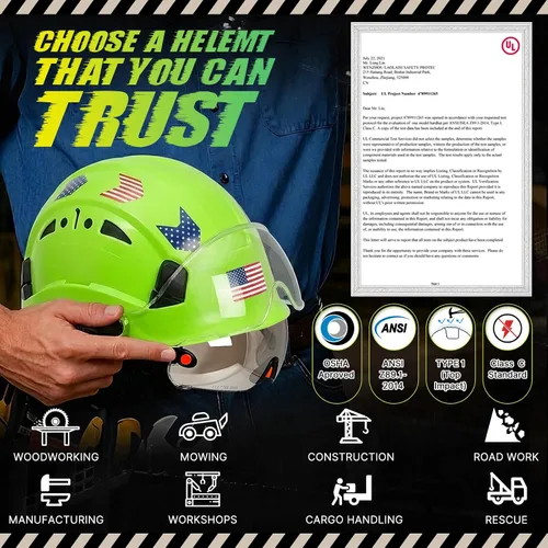Miniatura 8 de Construction Hard Hats with Clear and Tinted Visor - OSHA Approved ANSI Z89.1 Dual Eye Protection Black Hard Hat with Chin Straps for Men Sombrero