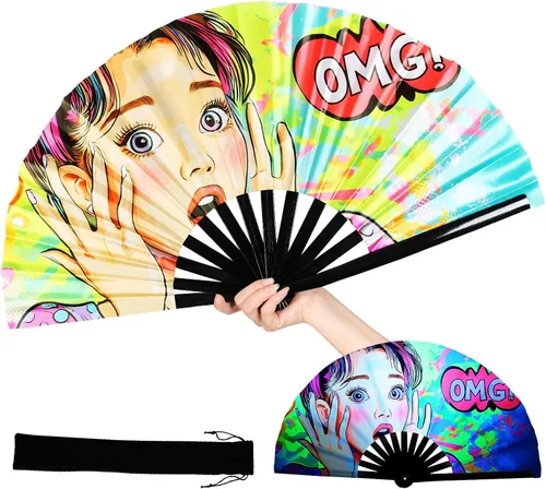 Miniatura 9 de INNOLIFE Ventilador de mano plegable grande de 13 pulgadas para raves, ventilador de rave con brillo UV, ventilador de mano para mujeres y hombres