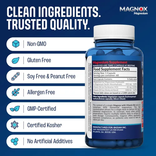 Miniatura 7 de MAGNOX® Suplemento de magnesio de alta absorción con vitaminas B6 y D3 para mujeres y hombres Apoyo para el sueño Una cápsula al día