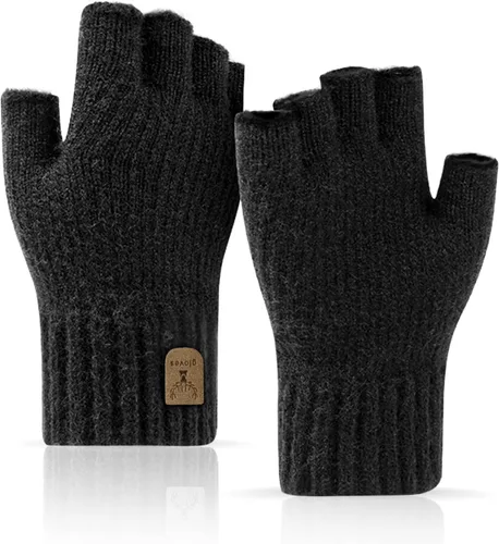 Guantes sin dedos de medio dedo para invierno. Guantes cálidos de punto para trabajo, running, ciclismo y conducción para hombres y mujeres