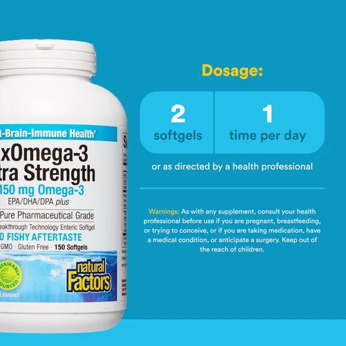 Miniatura 3 de Natural Factors RxOmega-3 Ultra Strength 2150 mg - Aceite de pescado con ácidos grasos omega-3 - Apoyo para la salud del cerebro y el corazón