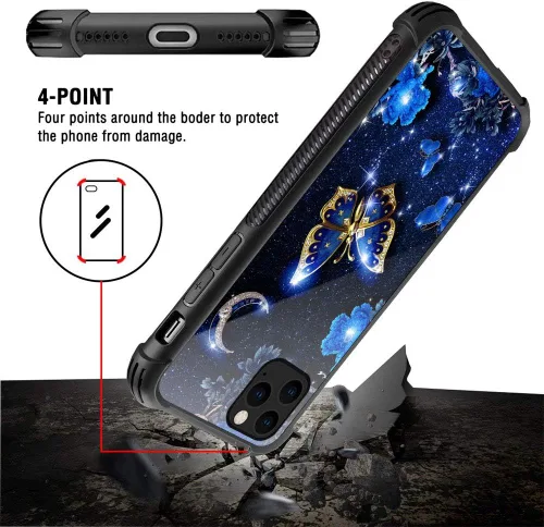 Miniatura 4 de Funda compatible con iPhone 11 Pro Max, funda para niñas y mujeres, cielo azul, flor, luna y mariposa Cielo Azul Flor Luna Mariposa