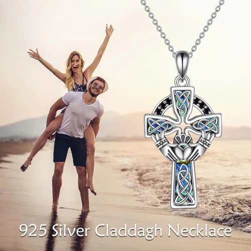 Miniatura 6 de YFN Collar de cruz de plata de ley 925 con nudo celta cruz infinito corazón amor colgante collar de 18 pulgadas