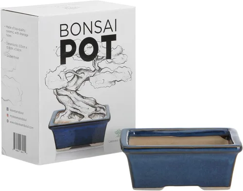 Miniatura 3 de Leaves and Soul Kit de bonsái - Juego de macetas de cerámica azul con mezcla de tierra, alambre de entrenamiento de 160 pies, cortador, fertilizante